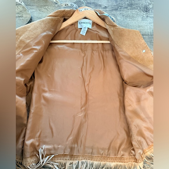 Vintage Chicos Leather Fringe Jacket Tan Size 2/Large - Picture 2 of 7